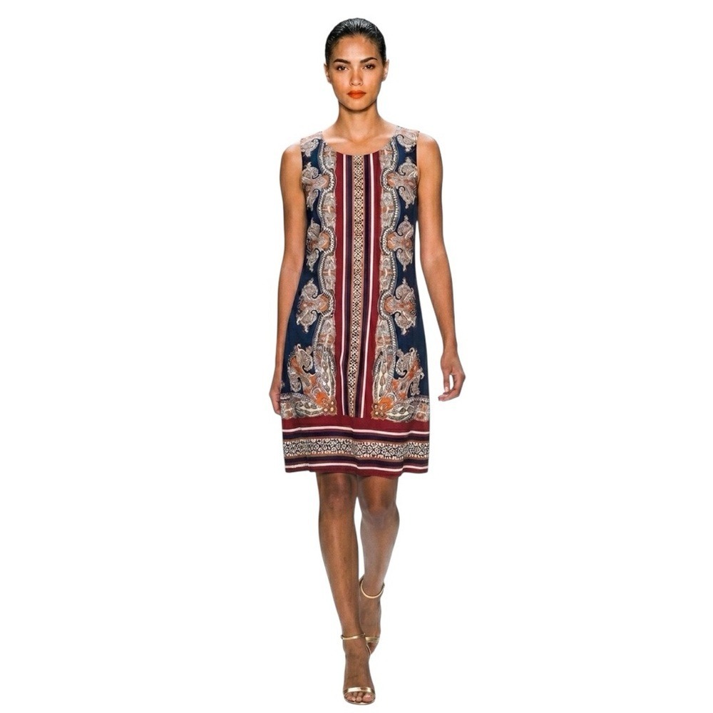 Artisan NY Womens Navy Burgundy Paisley Sleeveless Shift Dress Size 6